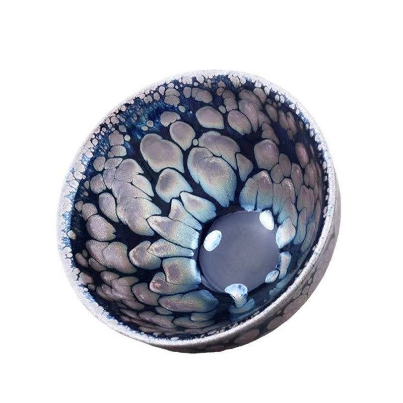 Taza de té de cerámica con Buddha Stones, hecha a mano, con diseño chino Jianzhan, color púrpura y azul, Tenmoku Kung Fu, 150 ml