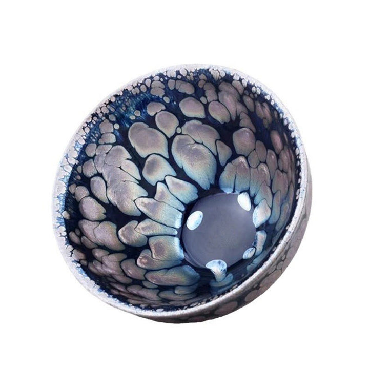 Taza de té de cerámica con Buddha Stones, hecha a mano, con diseño chino Jianzhan, color púrpura y azul, Tenmoku Kung Fu, 150 ml