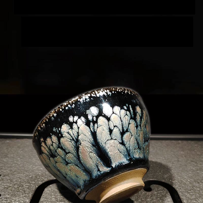 Taza de té de cerámica con Buddha Stones, hecha a mano, con diseño chino Jianzhan y puntos azules, Tenmoku Kung Fu, 150 ml