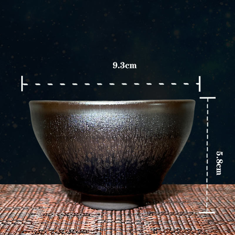 Taza de té de cerámica Tenmoku Kung Fu de 150 ml con diseño de gotas de aceite de Jianzhan chino hecha a mano con Buddha Stones