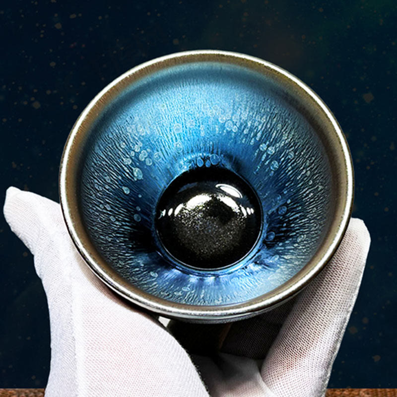 Taza de té de cerámica Tenmoku Kung Fu de 150 ml con diseño de gotas de aceite de Jianzhan chino hecha a mano con Buddha Stones - image 0