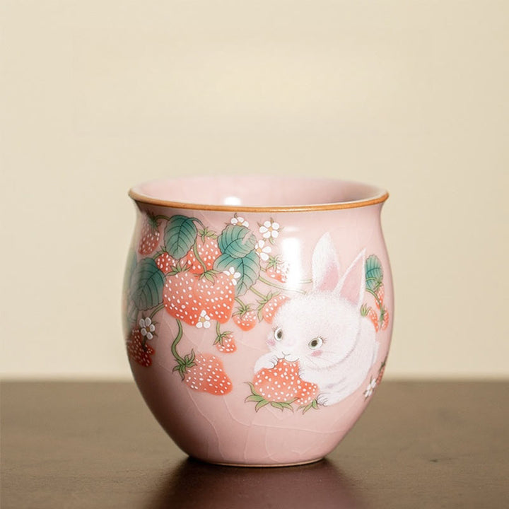 Taza de té de kung fu con forma de conejo de fresa y Buddha Stones, 90 ml, con caja de regalo