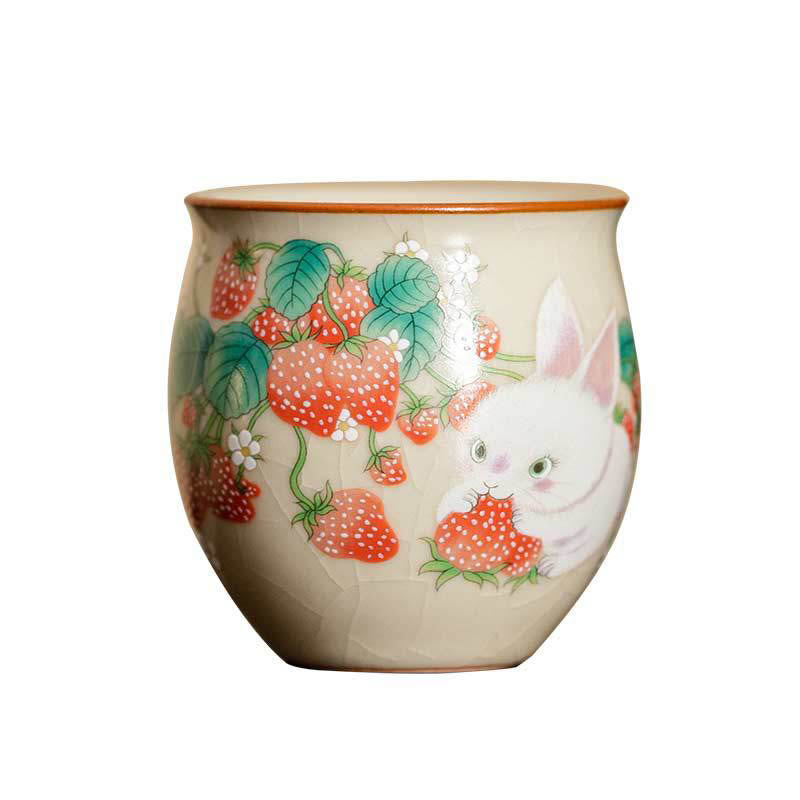 Taza de té de kung fu con forma de conejo de fresa y Buddha Stones, 90 ml, con caja de regalo