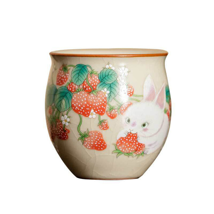 Taza de té de kung fu con forma de conejo de fresa y Buddha Stones, 90 ml, con caja de regalo