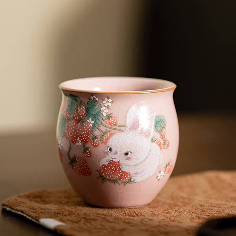 Taza de té de kung fu con forma de conejo de fresa y Buddha Stones, 90 ml, con caja de regalo