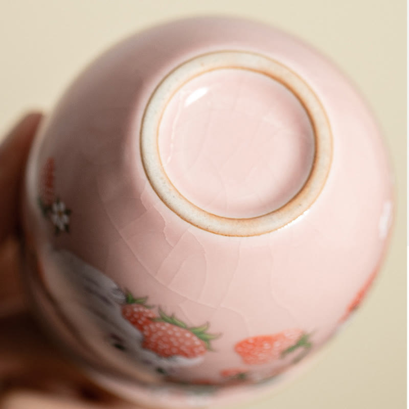 Taza de té de kung fu con forma de conejo de fresa y Buddha Stones, 90 ml, con caja de regalo