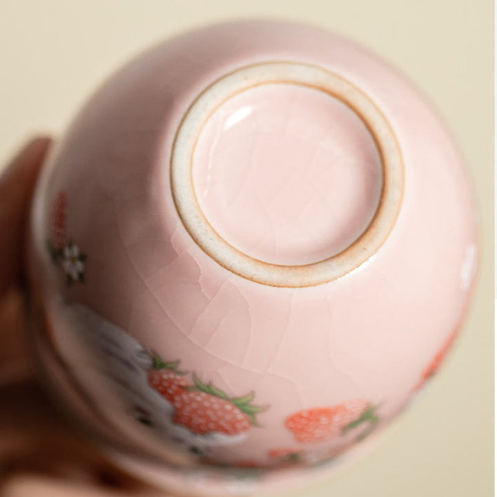Taza de té de kung fu con forma de conejo de fresa y Buddha Stones, 90 ml, con caja de regalo