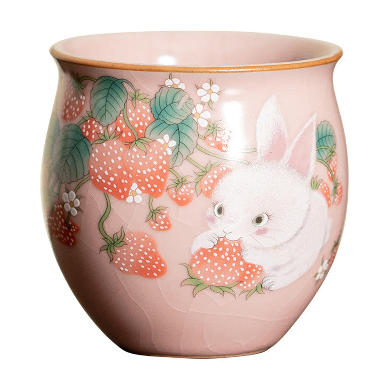 Taza de té de kung fu con forma de conejo de fresa y Buddha Stones, 90 ml, con caja de regalo