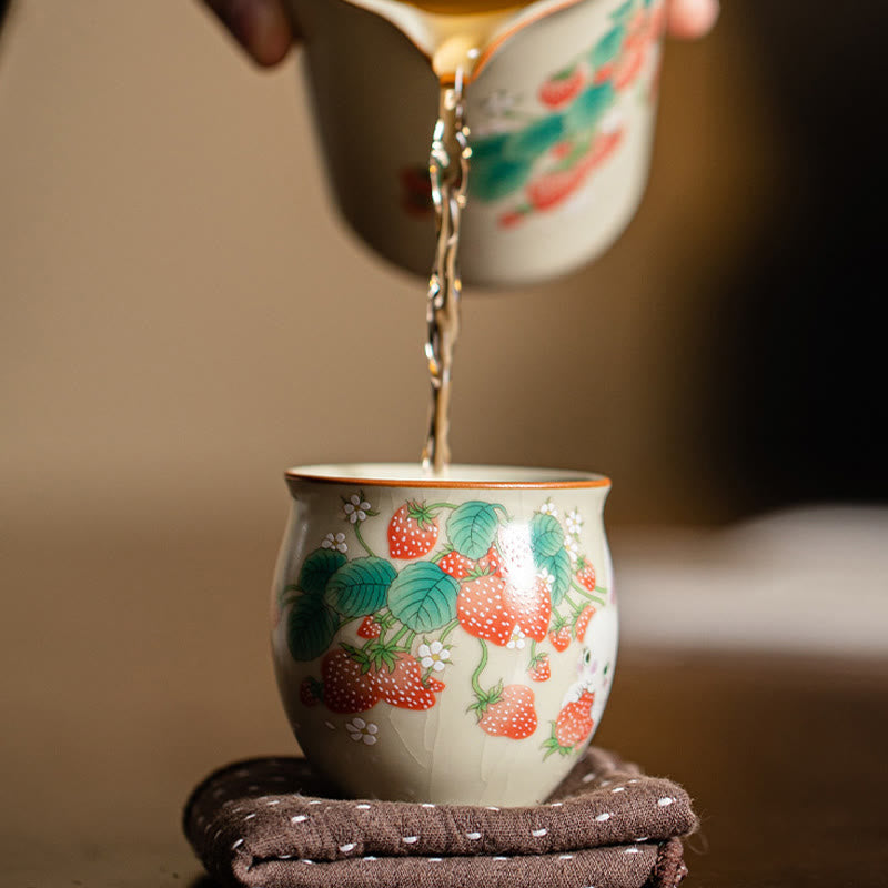 Taza de té de kung fu con forma de conejo de fresa y Buddha Stones, 90 ml, con caja de regalo