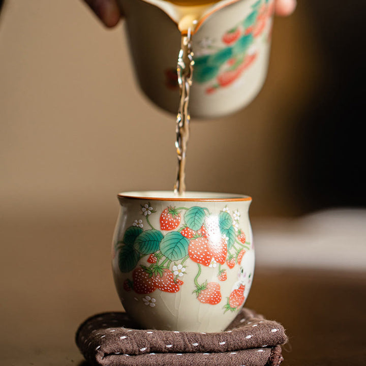 Taza de té de kung fu con forma de conejo de fresa y Buddha Stones, 90 ml, con caja de regalo
