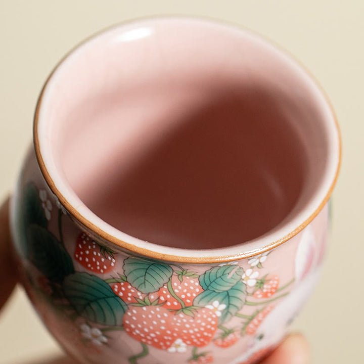 Taza de té de kung fu con forma de conejo de fresa y Buddha Stones, 90 ml, con caja de regalo