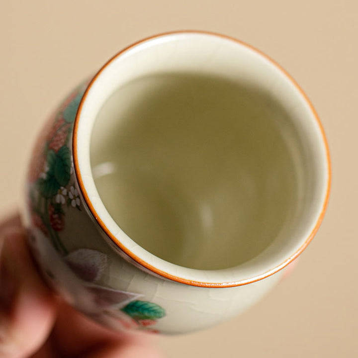 Taza de té de kung fu con forma de conejo de fresa y Buddha Stones, 90 ml, con caja de regalo