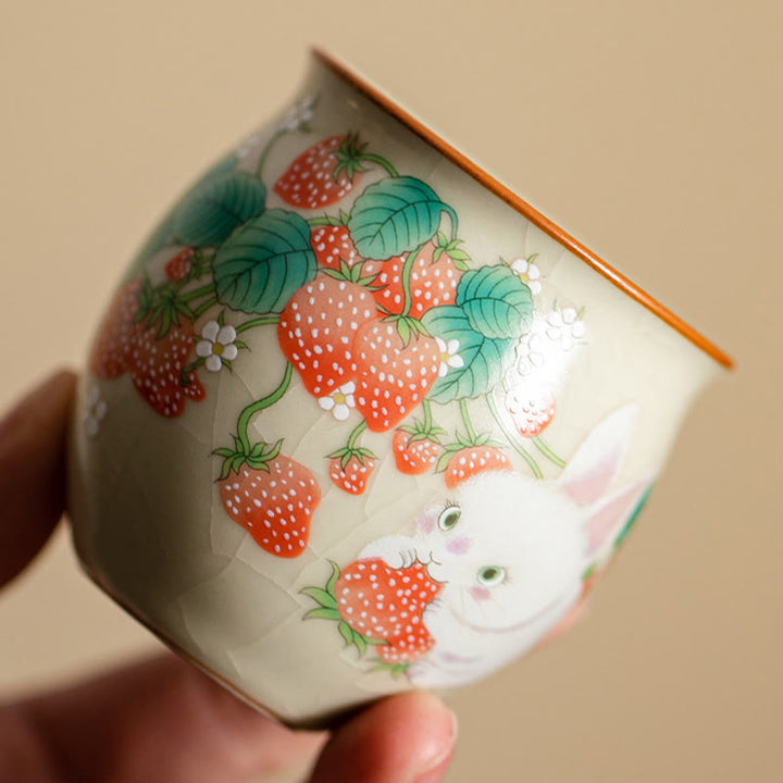 Taza de té de kung fu con forma de conejo de fresa y Buddha Stones, 90 ml, con caja de regalo