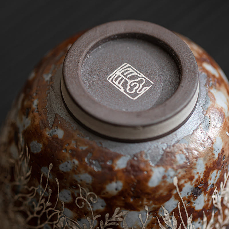 Taza de té Kung Fu con flores marrones y Buddha Stones en plena floración, 100 ml, con caja de regalo