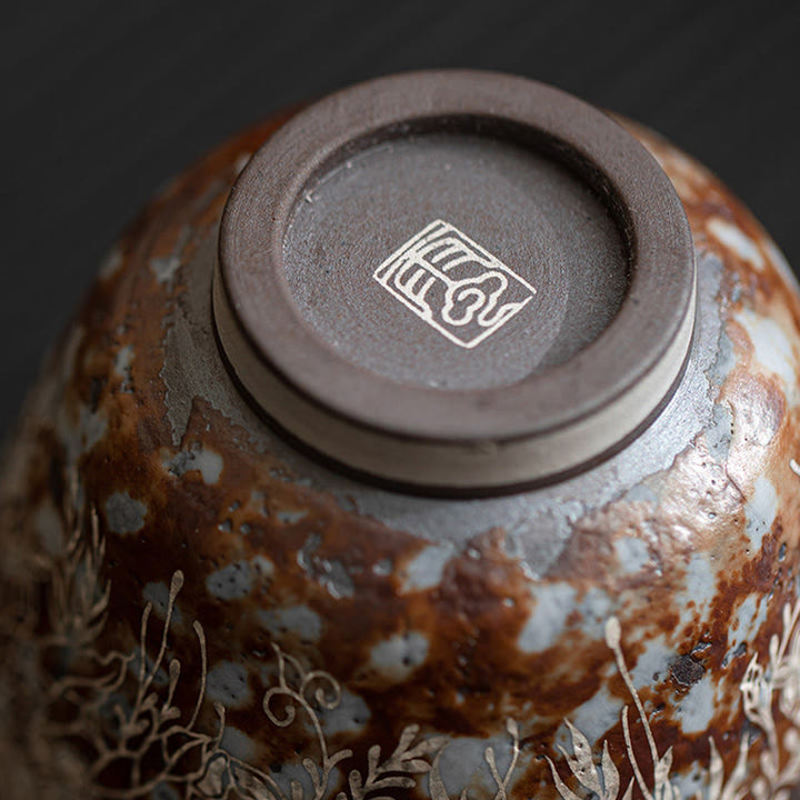 Taza de té Kung Fu con flores marrones y Buddha Stones en plena floración, 100 ml, con caja de regalo