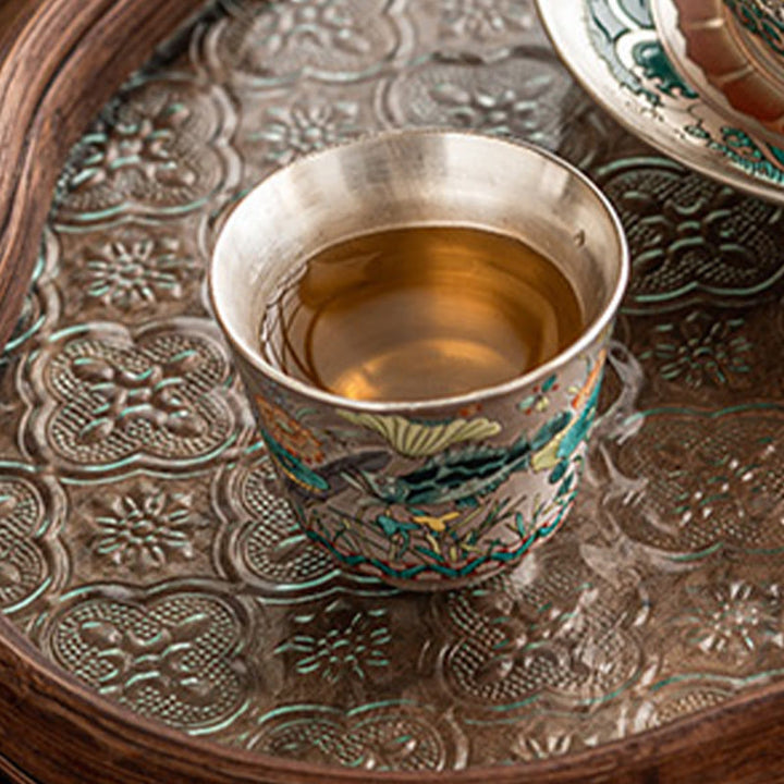 Taza de té de kung fu con diseño de algas, loto y pez, de Buddha Stones, 45 ml, con caja de regalo