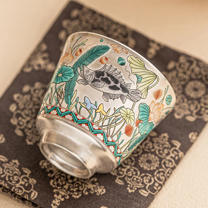 Taza de té de kung fu con diseño de algas, loto y pez, de Buddha Stones, 45 ml, con caja de regalo