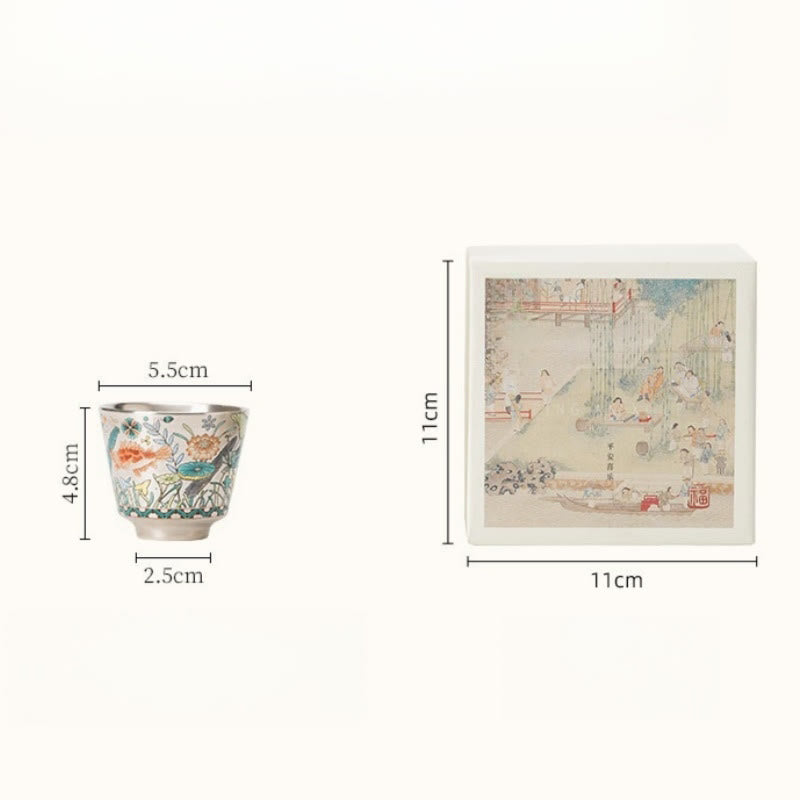Taza de té de kung fu con diseño de algas, loto y pez, de Buddha Stones, 45 ml, con caja de regalo