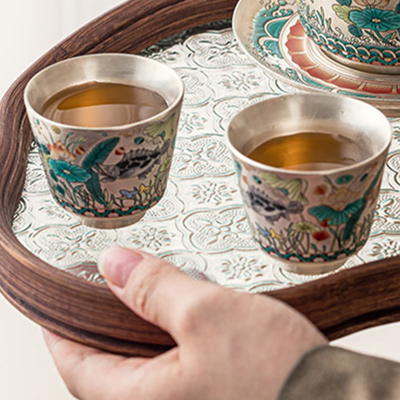 Taza de té de kung fu con diseño de algas, loto y pez, de Buddha Stones, 45 ml, con caja de regalo