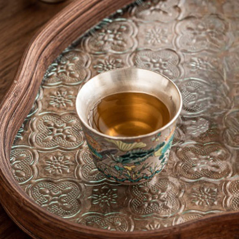 Taza de té de kung fu con diseño de algas, loto y pez, de Buddha Stones, 45 ml, con caja de regalo