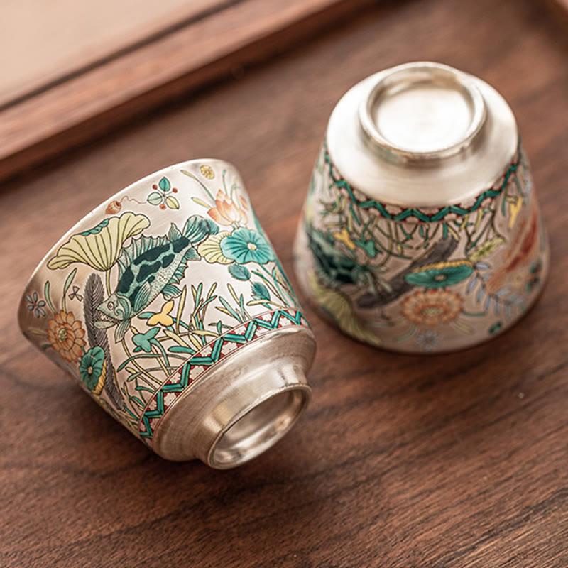Taza de té de kung fu con diseño de algas, loto y pez, de Buddha Stones, 45 ml, con caja de regalo