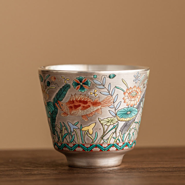 Taza de té de kung fu con diseño de algas, loto y pez, de Buddha Stones, 45 ml, con caja de regalo