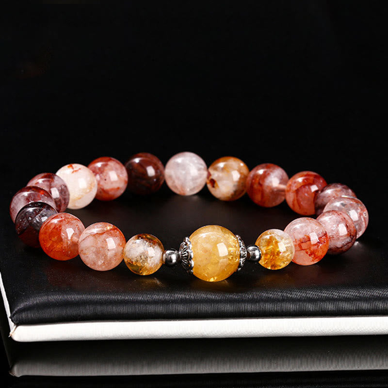 Pulsera de equilibrio con cuentas de cuarzo hematoide rojo natural de Buddha Stones