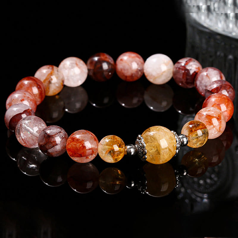 Pulsera de equilibrio con cuentas de cuarzo hematoide rojo natural de Buddha Stones