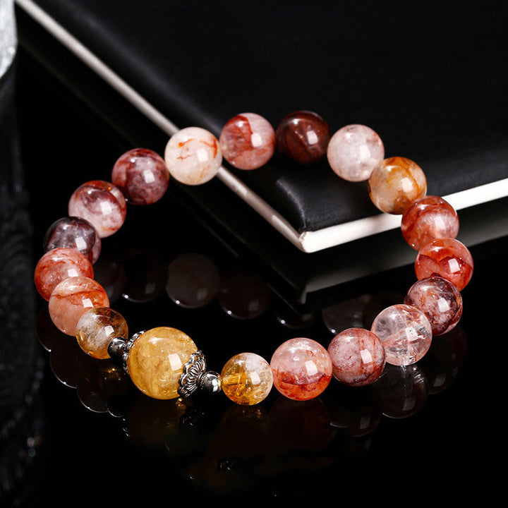 Pulsera de equilibrio con cuentas de cuarzo hematoide rojo natural de Buddha Stones
