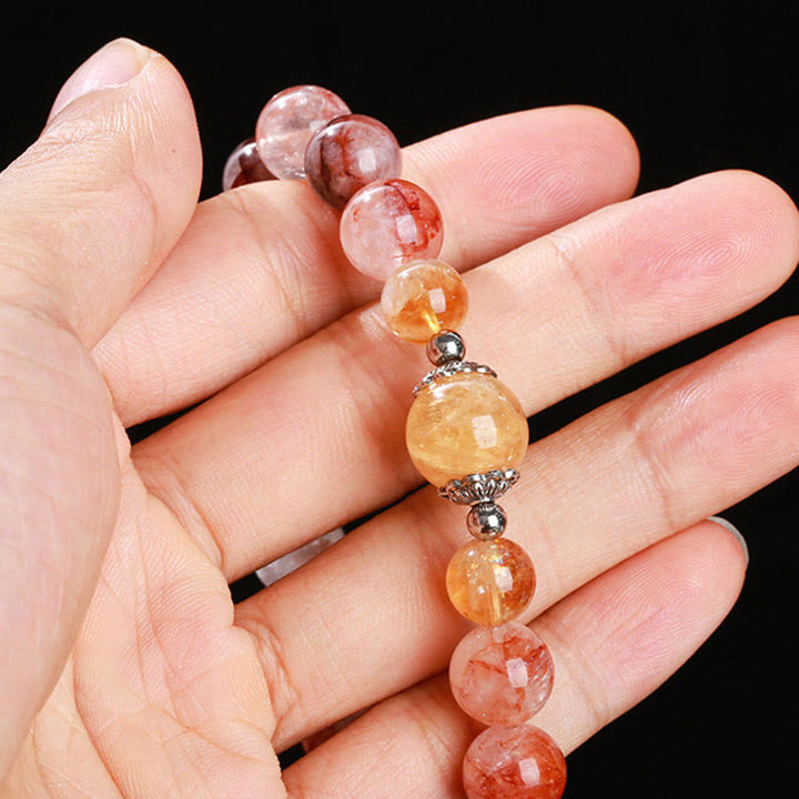 Pulsera de equilibrio con cuentas de cuarzo hematoide rojo natural de Buddha Stones