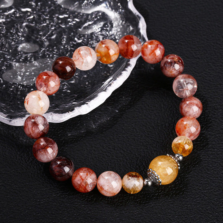 Pulsera de equilibrio con cuentas de cuarzo hematoide rojo natural de Buddha Stones