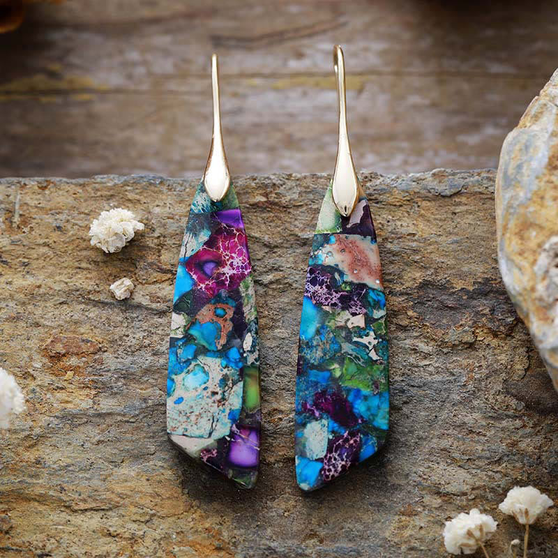 Pendientes antiestrés de cristal geométrico de piedra emperador natural de Buddha Stones - Piedra del Emperador Azul (Postes de Cobre) - Dorado - image 0
