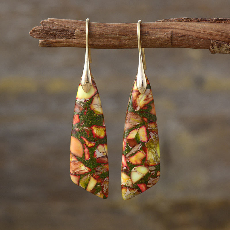 Pendientes antiestrés de cristal geométrico de piedra emperador natural de Buddha Stones - Piedra del Emperador Amarillo (Postes de Cobre) - Dorada - image 8