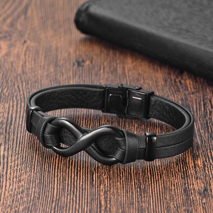 Pulsera de cuero reforzado con nudo infinito y titanio y Buddha Stones