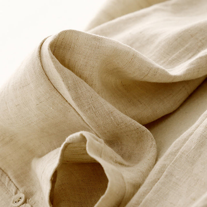 Pantalones harén de lino y algodón para mujer con diseño de botones laterales de color liso y bolsillos de Buddha Stones para verano - image 9