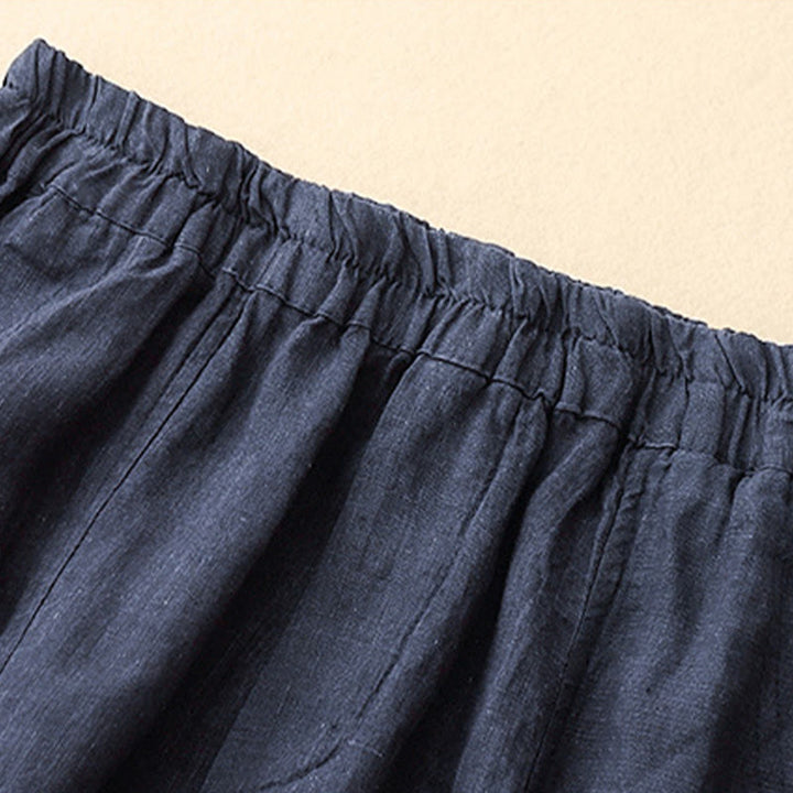 Pantalones harén de lino y algodón para mujer con diseño de botones laterales de color liso y bolsillos de Buddha Stones para verano - image 21