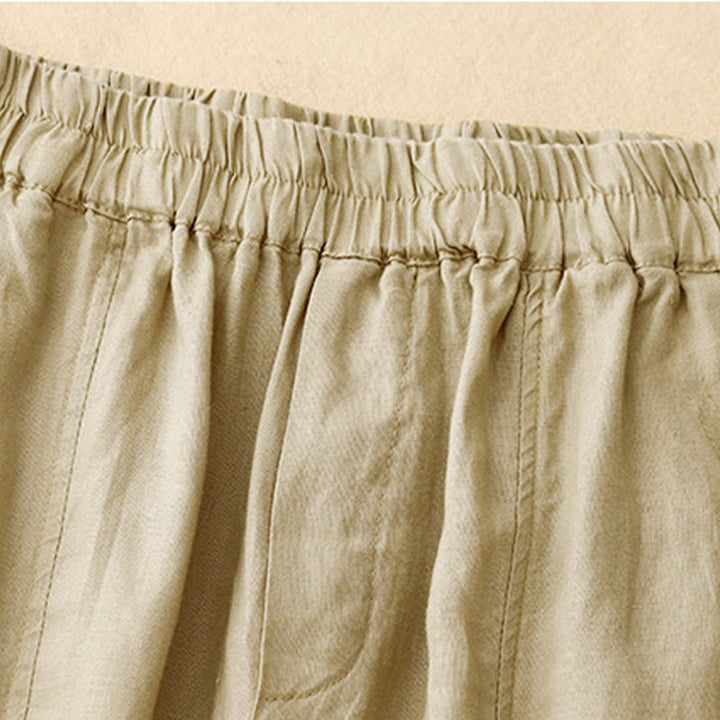 Pantalones harén de lino y algodón para mujer con diseño de botones laterales de color liso y bolsillos de Buddha Stones para verano - image 1