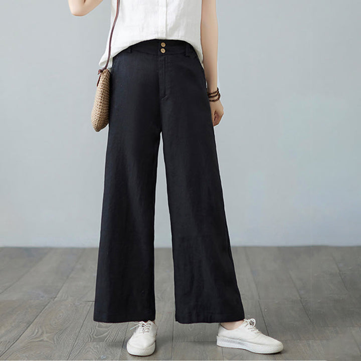 Pantalones de lino y algodón con diseño simple de patchwork de color liso para mujer con bolsillos de Buddha Stones Daily - image 23