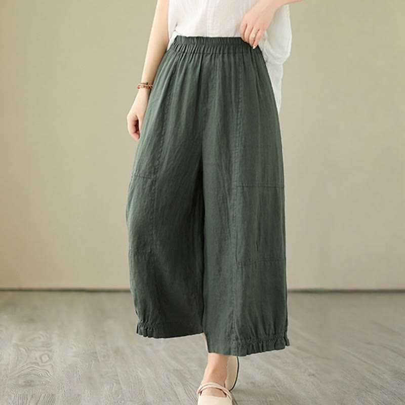 Pantalones cortos de algodón con diseño plisado informal vintage Buddha Stones para mujer, de pierna ancha y bolsillos - image 1