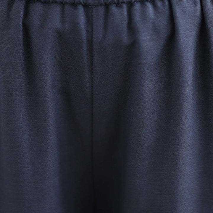 Pantalones anchos de algodón y lino para mujer, con bolsillos, de Buddha Stones, informales, de primavera, en azul marino, con diseño de líneas sencillas - image 7