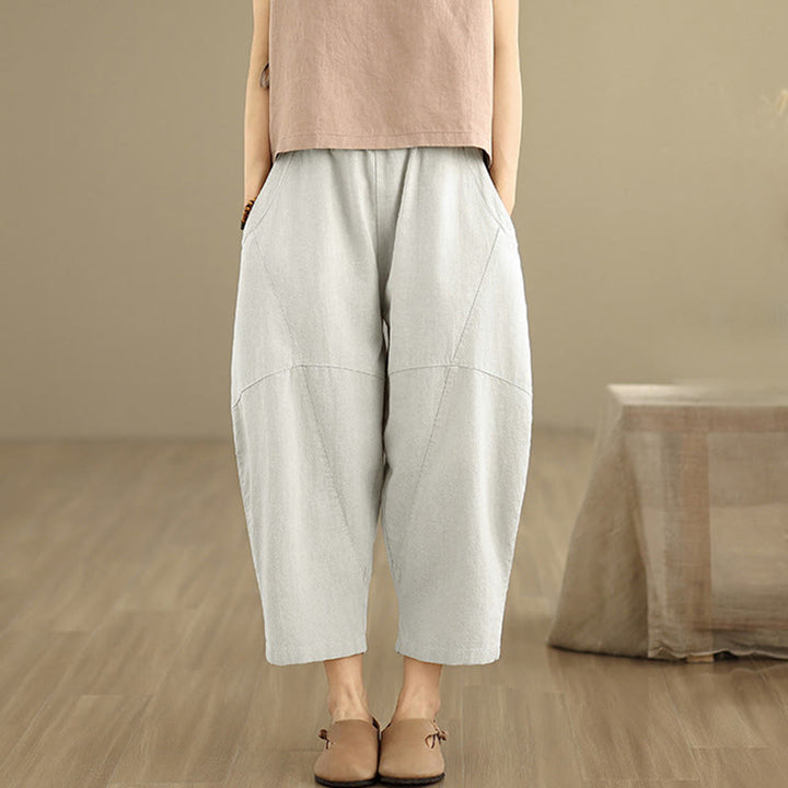 Pantalones harén de lino y algodón para mujer, de Buddha Stones, de primavera, tallas 7-8, color liso, con bolsillos - image 1