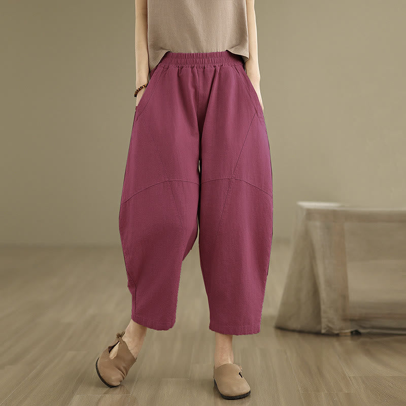 Pantalones harén de lino y algodón para mujer, de Buddha Stones, de primavera, tallas 7-8, color liso, con bolsillos - image 19