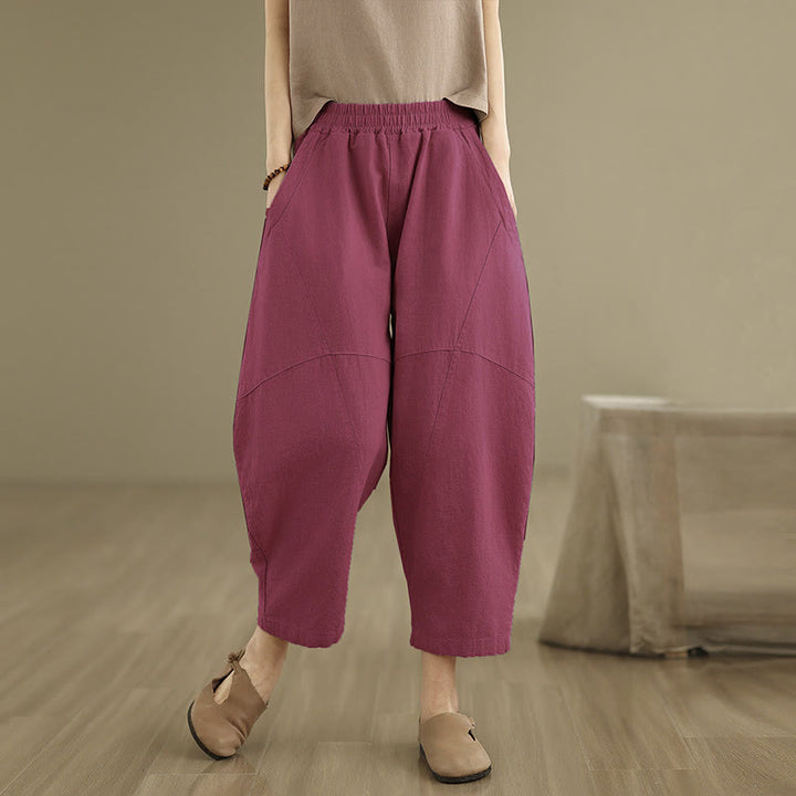 Pantalones harén de lino y algodón para mujer, de Buddha Stones, de primavera, tallas 7-8, color liso, con bolsillos - image 19