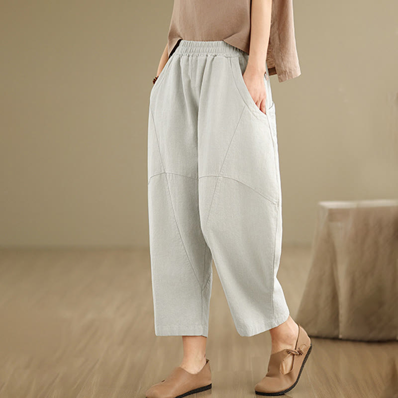 Pantalones harén de lino y algodón para mujer, de Buddha Stones, de primavera, tallas 7-8, color liso, con bolsillos - image 3