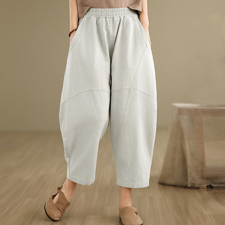 Pantalones harén de lino y algodón para mujer, de Buddha Stones, de primavera, tallas 7-8, color liso, con bolsillos - Lino - US8-10，UK/AU12-14，EU40-42 (2XL) - image 0