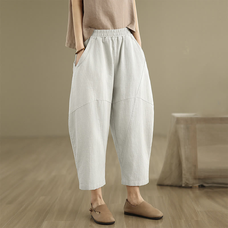 Pantalones harén de lino y algodón para mujer, de Buddha Stones, de primavera, tallas 7-8, color liso, con bolsillos - image 5