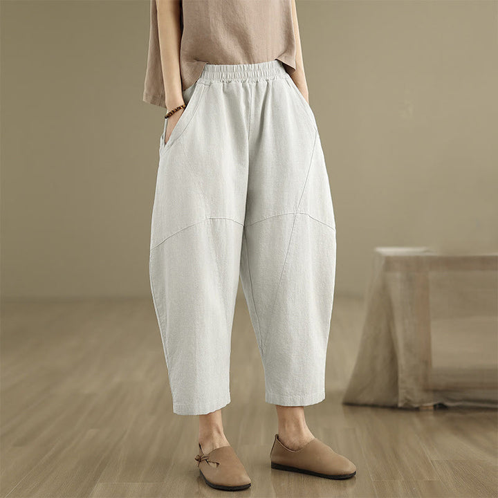 Pantalones harén de lino y algodón para mujer, de Buddha Stones, de primavera, tallas 7-8, color liso, con bolsillos - image 5