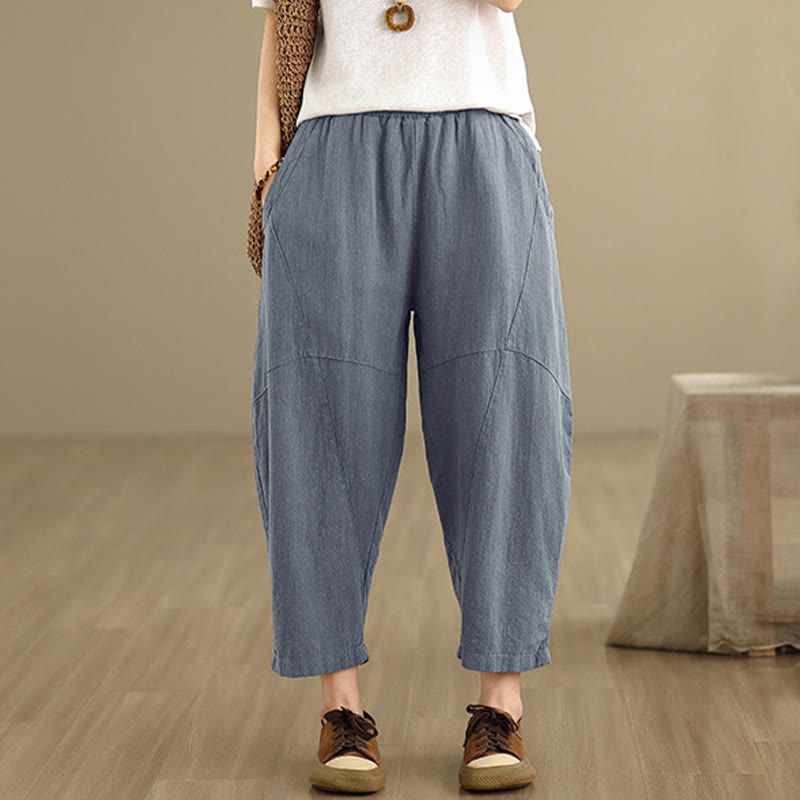 Pantalones harén de lino y algodón para mujer, de Buddha Stones, de primavera, tallas 7-8, color liso, con bolsillos - image 16