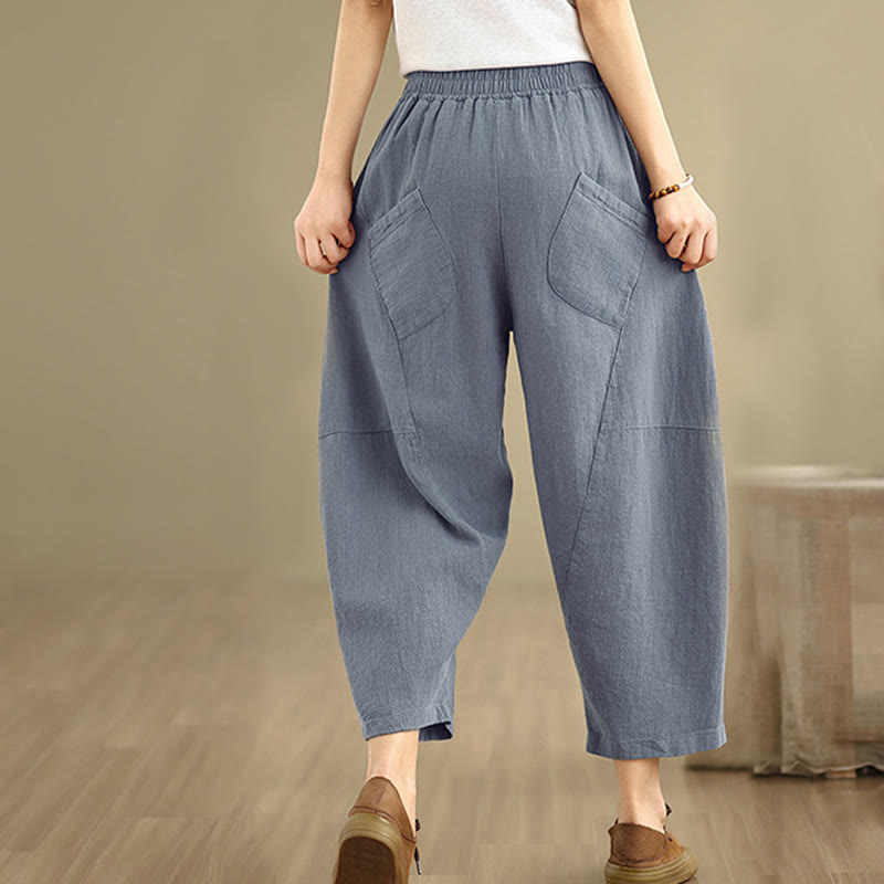 Pantalones harén de lino y algodón para mujer, de Buddha Stones, de primavera, tallas 7-8, color liso, con bolsillos - image 17