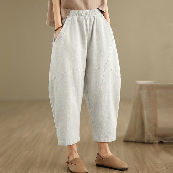 Pantalones harén de lino y algodón para mujer, de Buddha Stones, de primavera, tallas 7-8, color liso, con bolsillos - image 6